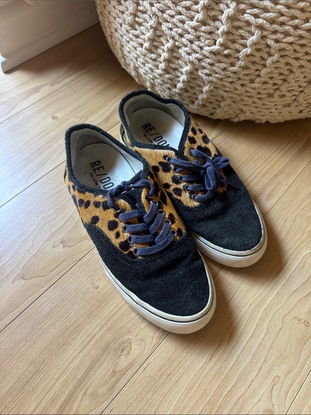 Re/Done Black & Leopard Print Low-Top Sneakers
